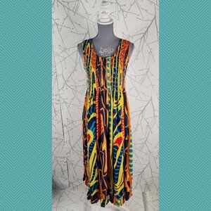 Metiss Designs Colorful Tribal Printed Smocked Flowy Midi Dress